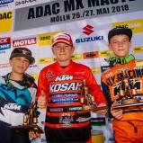 ADAC MX Masters, Mölln, ADAC MX Junior Cup 85ccm, v.l.n.r.: Liam Everts ( Belgien / KTM ), Camden Mc Lellan ( Südafrika / KTM / Kosak Racing Team ) und Constantin Piller ( Deutschland / KTM / MEFO SPORT RACING TEAM / MSC Freisinger Bär )